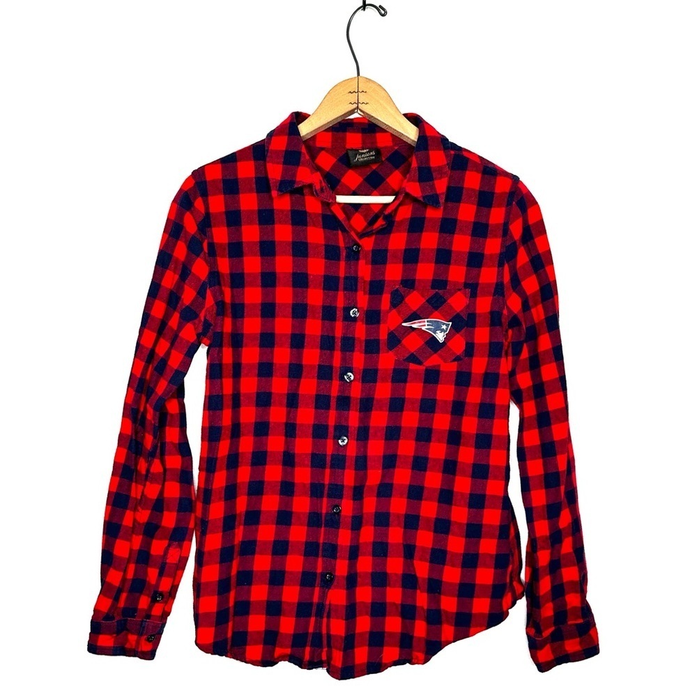 NFL Juniors Collection | Red Check Patriots Button Down Flannel Shirt Size Large